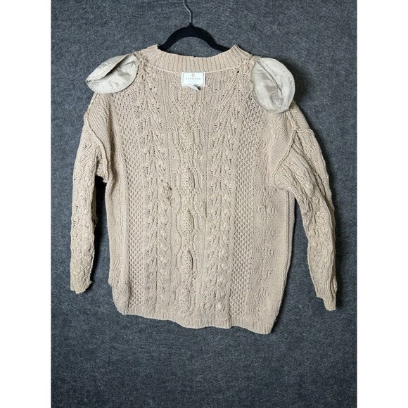 VINTAGE 90s EXPRESS TRICOT Chunky Cable Knit Sweater L Tan Bobble - Picture 7 of 7